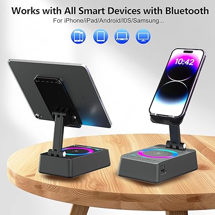 Gifts for Men Women, Cell Phone Stand with Wireless Bluetooth Speaker, Colorful LED Lights, Anti-Slip Base HD Surround Sound, Rechargeable (3000mAh), for Teens, Men, Women for Christmas