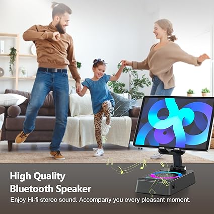 Gifts for Men Women, Cell Phone Stand with Wireless Bluetooth Speaker, Colorful LED Lights, Anti-Slip Base HD Surround Sound, Rechargeable (3000mAh), for Teens, Men, Women for Christmas