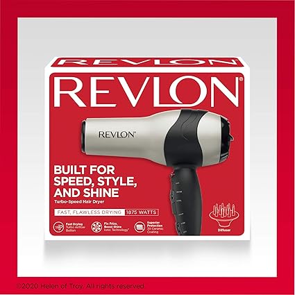 REVLON Turbo Hair Dryer | 1875 Watts of Maximum Shine, Fast Dry (Silver)