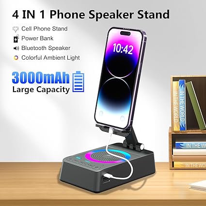 Gifts for Men Women, Cell Phone Stand with Wireless Bluetooth Speaker, Colorful LED Lights, Anti-Slip Base HD Surround Sound, Rechargeable (3000mAh), for Teens, Men, Women for Christmas